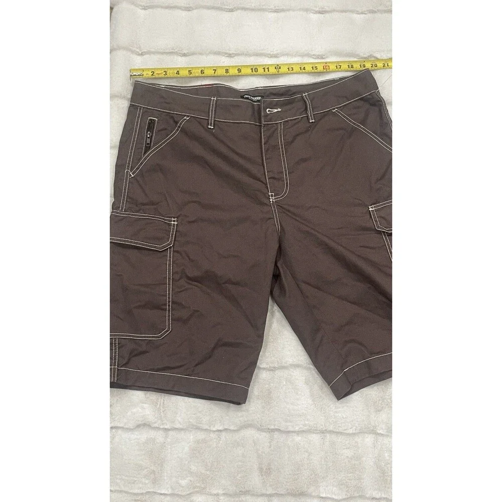 True Religion Cargo Shorts Brown Cotton Canvas Contrast Stitching Utility Men 38